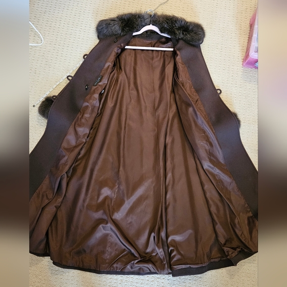 Vintage 60's Cashmere & wool brown women's winter real fur collared coat - Picture 5 of 14